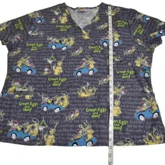 Dr. Seuss Green Eggs and Ham Scrub Top Shirt Gray Size XL - Picture 7 of 11